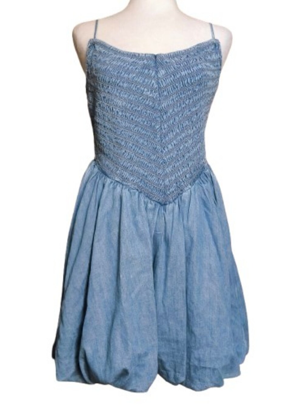 American Eagle Chambray Smocked Bubble Hem Dress Size Small - Picture 11 of 11